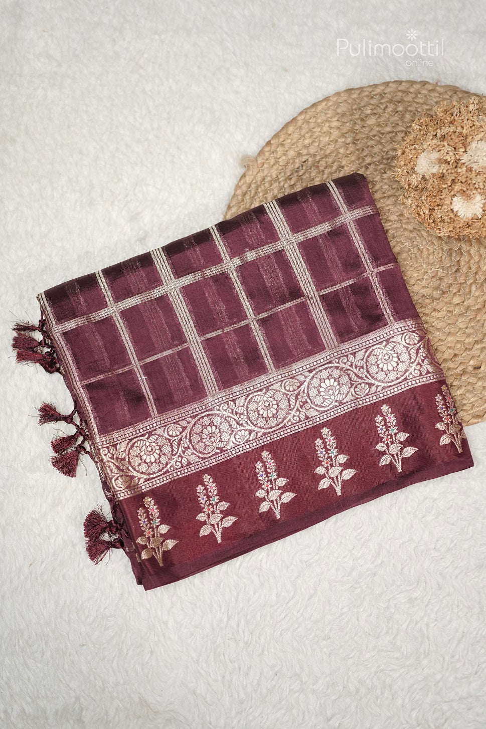 Maroon Colour Organza Fancy Saree