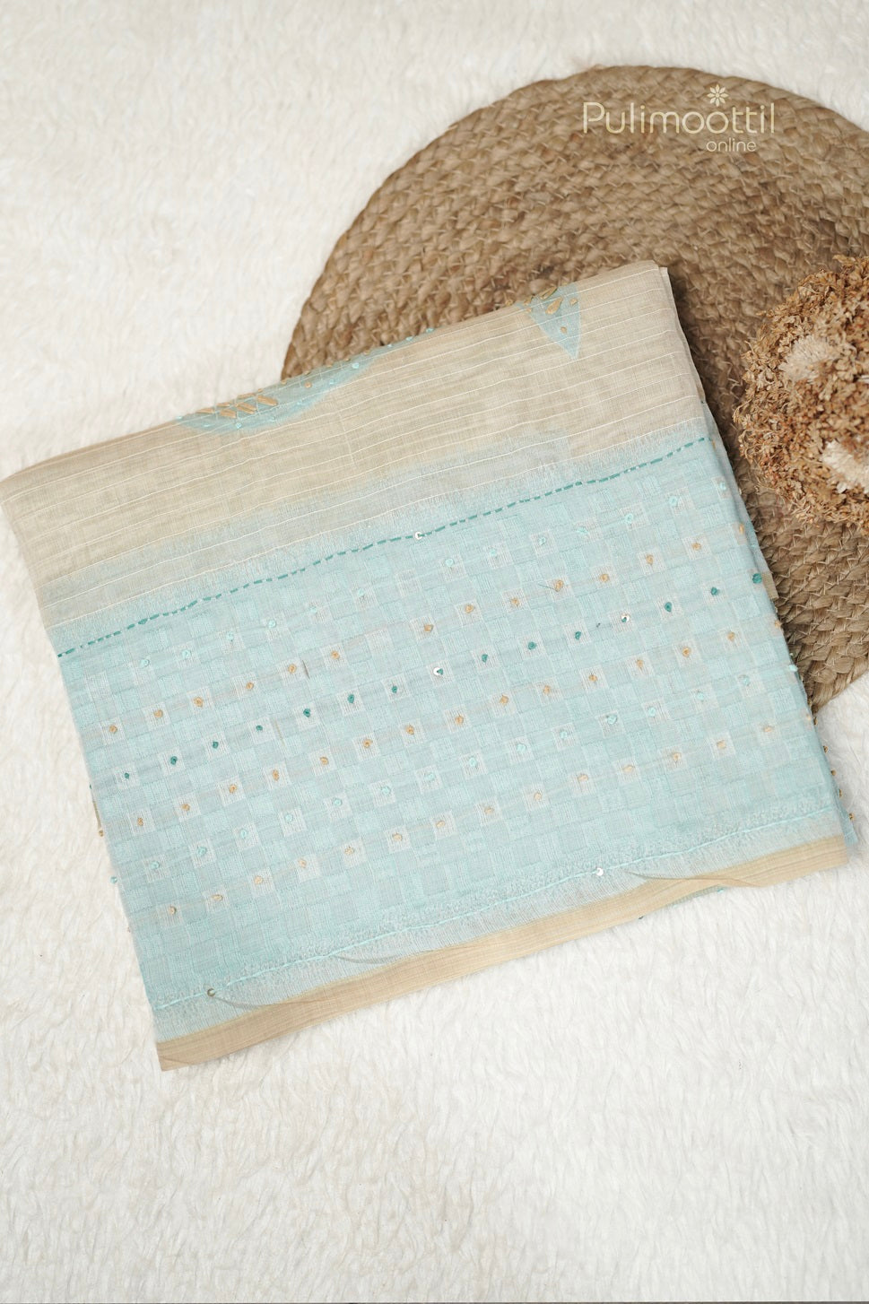 Dark Cream Colour Chanderi Hand Embroidery Saree