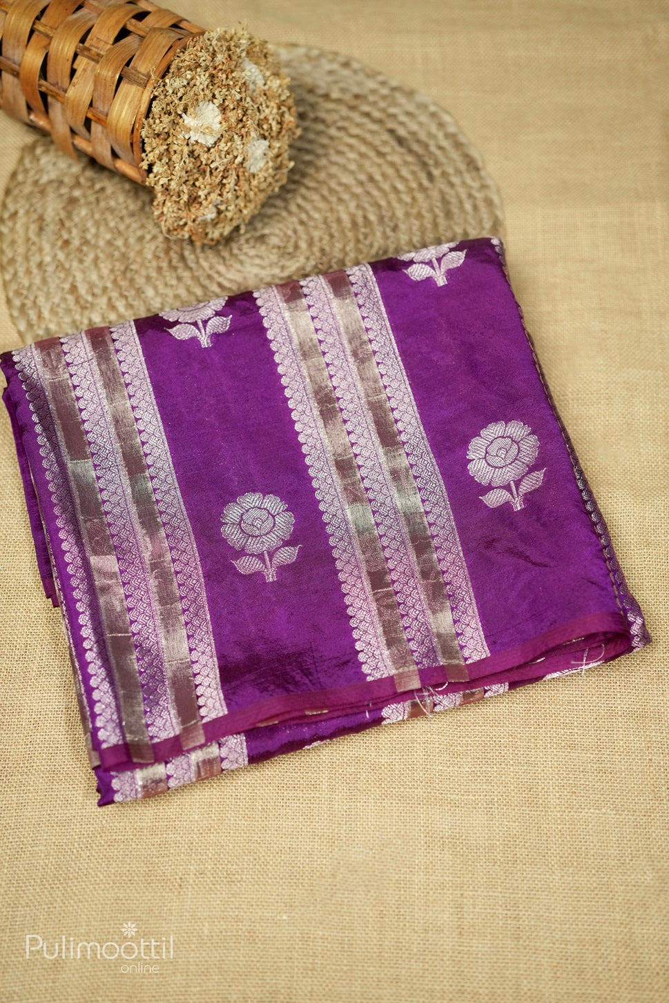 Violet-colored organza fancy saree