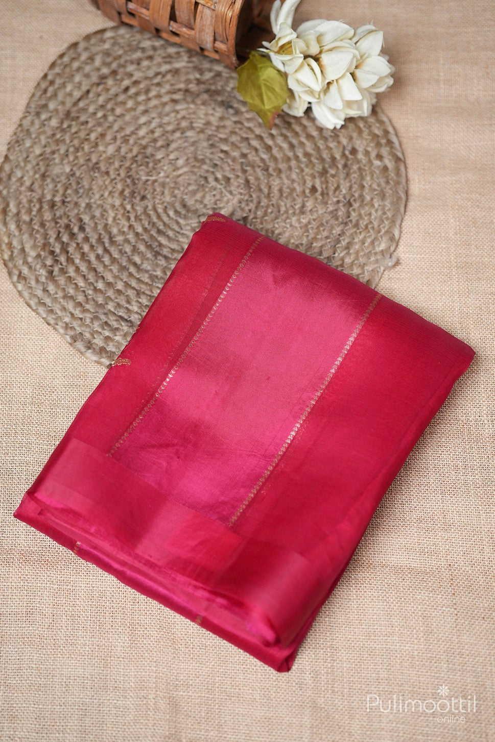 Rani Pink Colour Puna Silk and Organza Mixed Saree