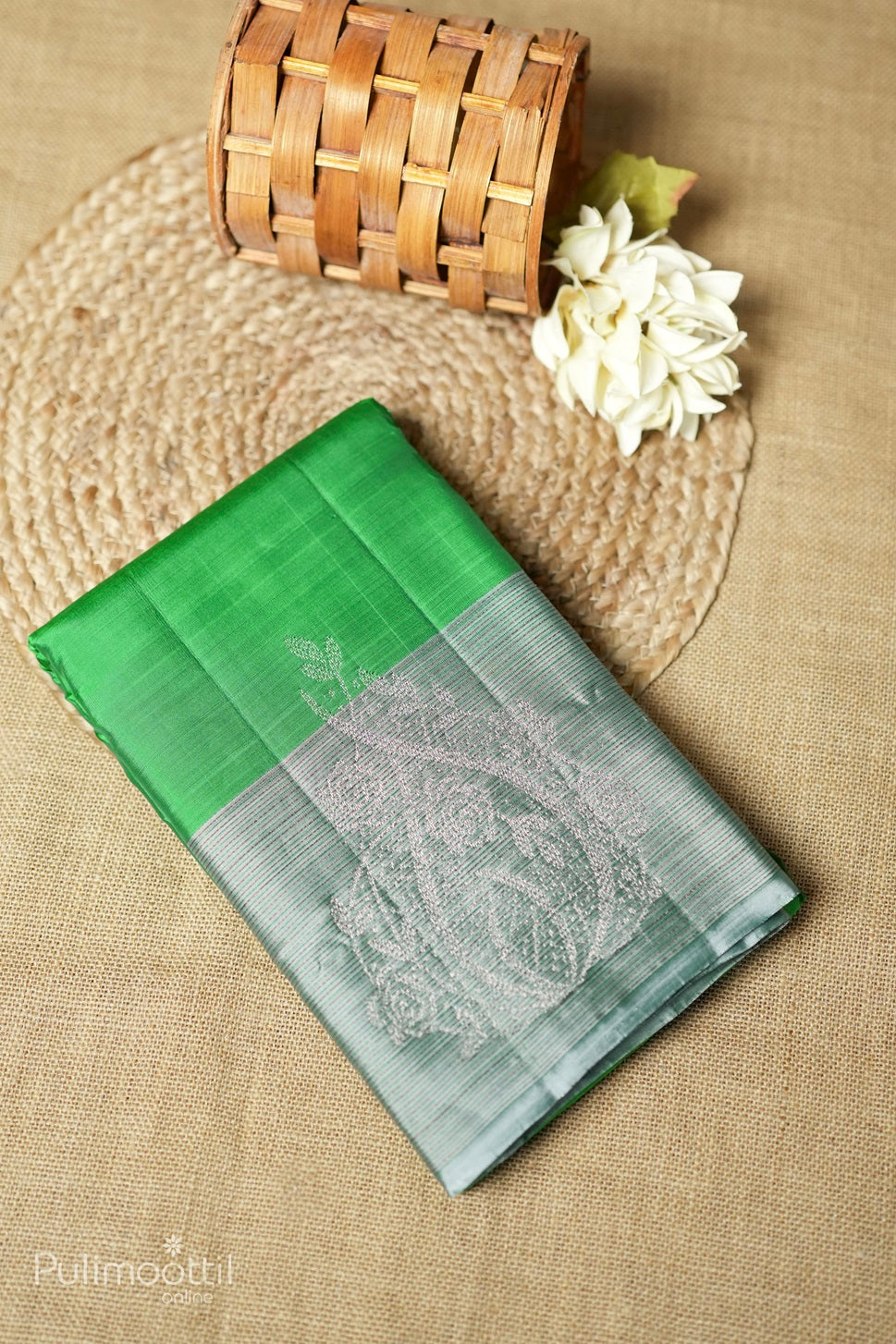 Green-colored Kanchipuram soft silk saree