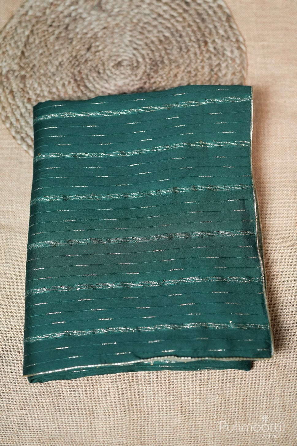 Green Colour Semi Chanderi Fancy Saree