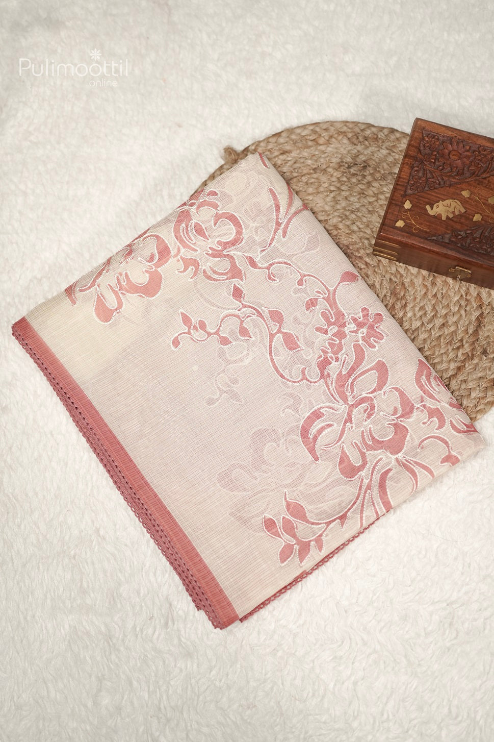 Cream Colour Net Kota Fancy Saree