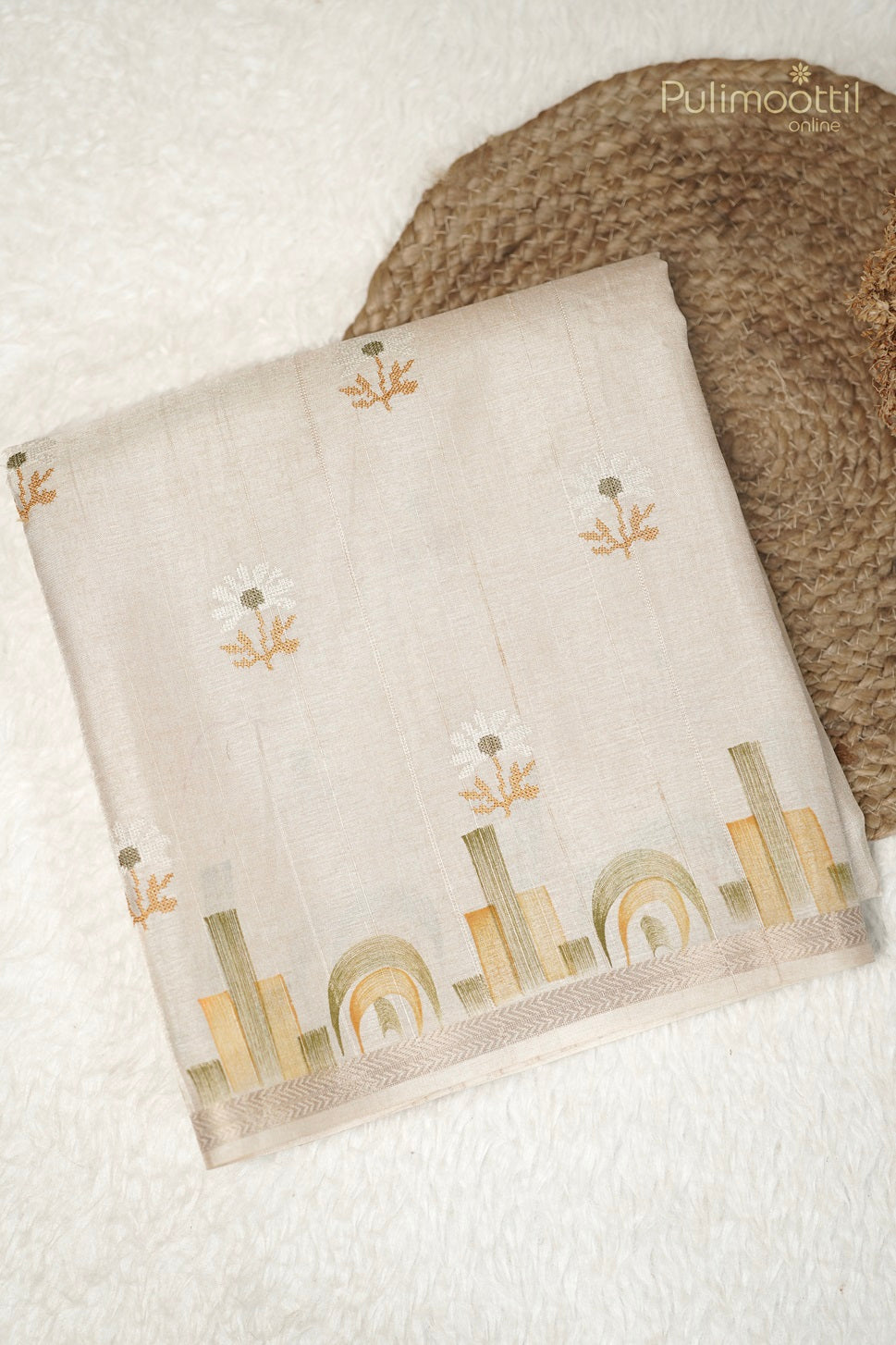 Cream Colour Matka Silk Saree