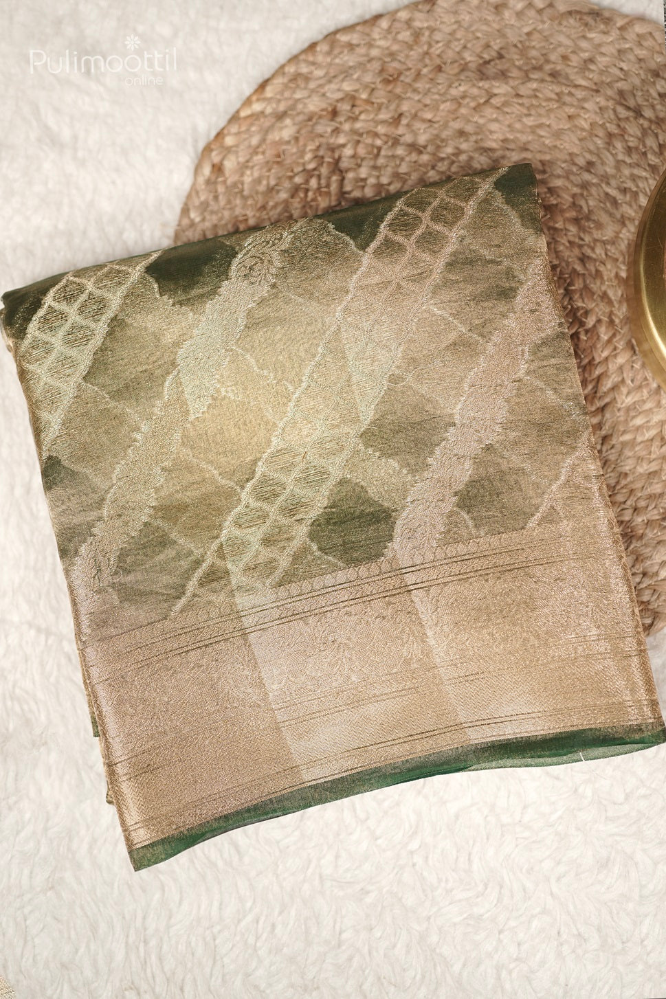 Bottle Green Colour Golden Tissue Banarasi Saree