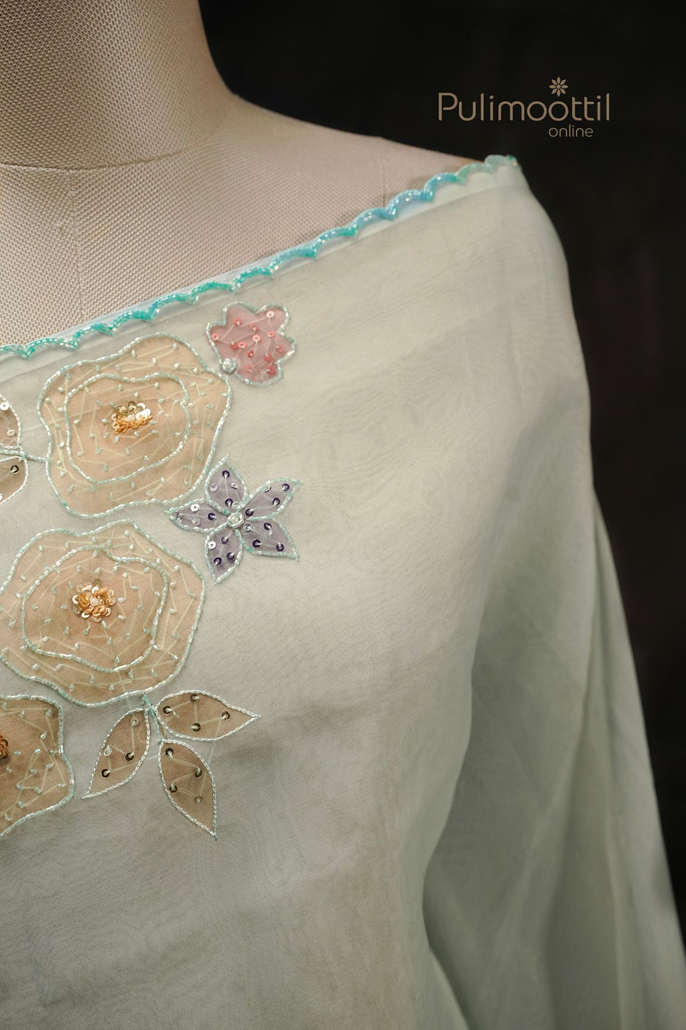 Pastel Blue Organza Fancy Saree