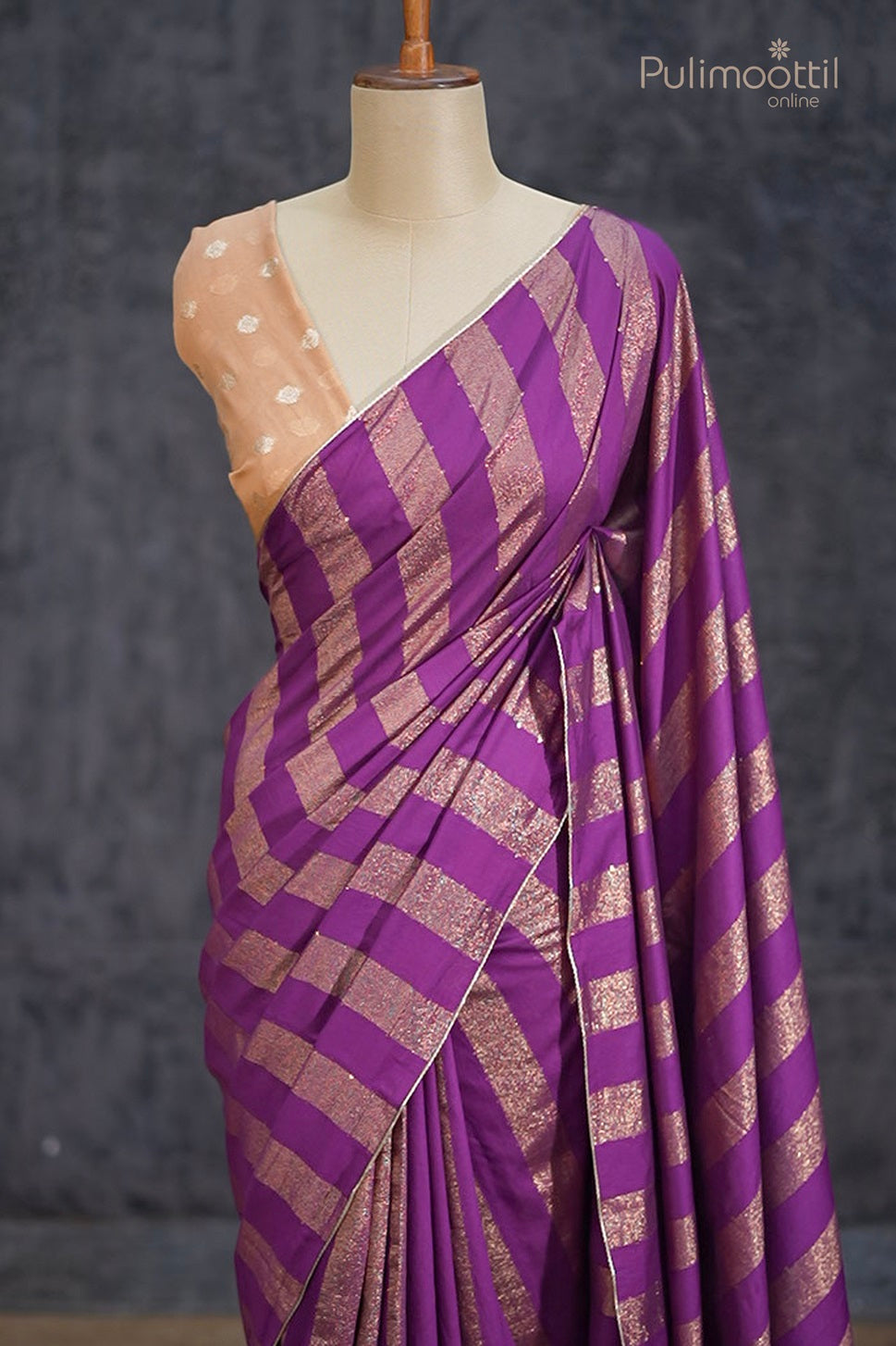 Violet Colour Semi Chanderi Fancy Saree