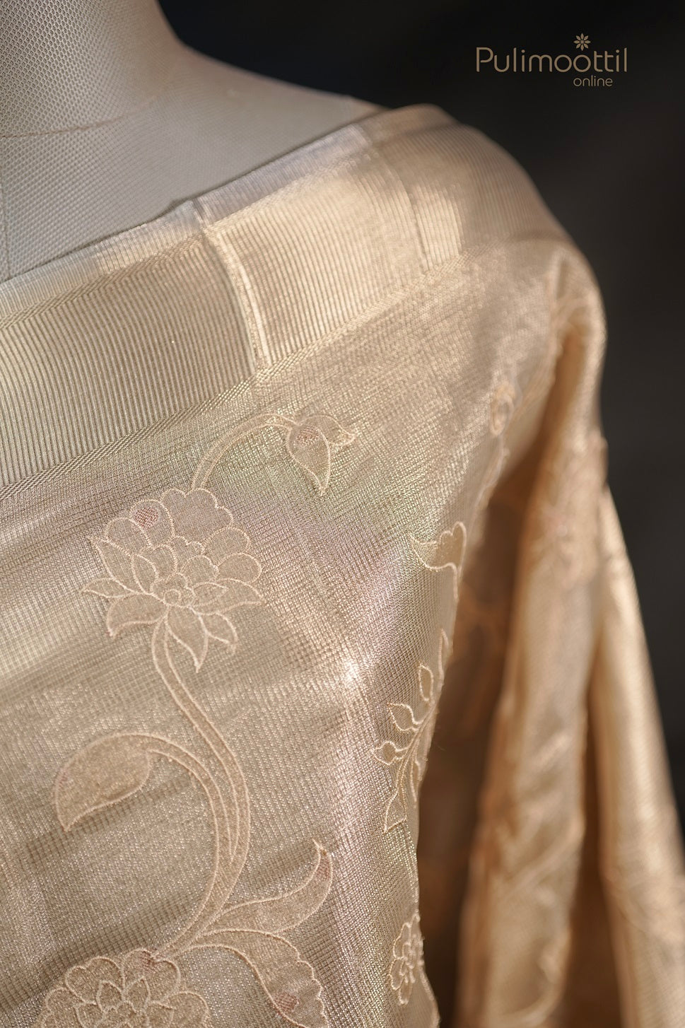 Golden Tissue Net Kota Appliqué Work Fancy Saree
