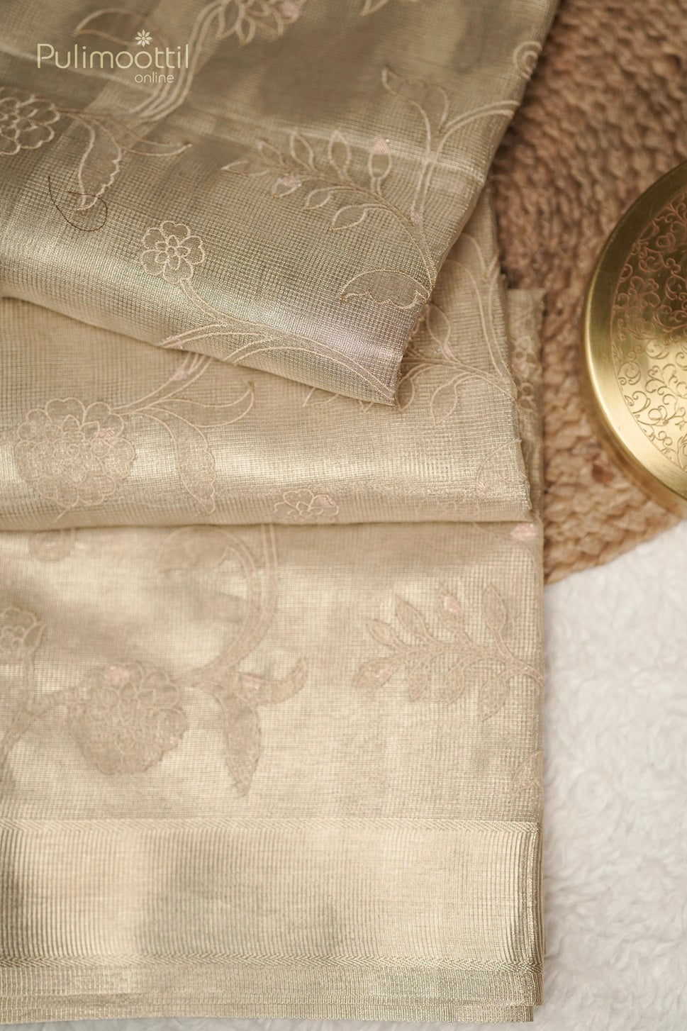 Golden Tissue Net Kota Appliqué Work Fancy Saree