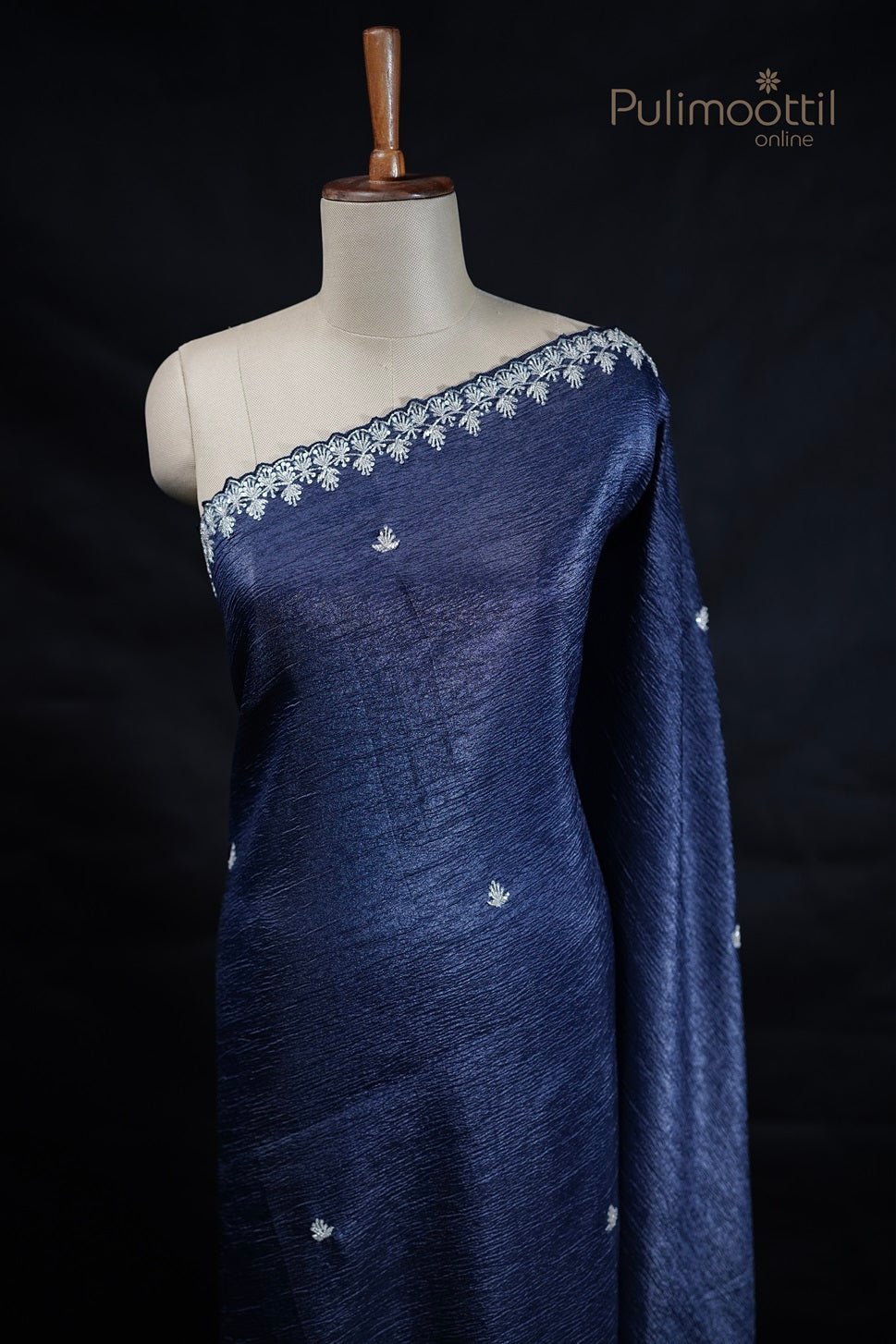 Dark Blue Colour Crushed Organza Fancy Saree