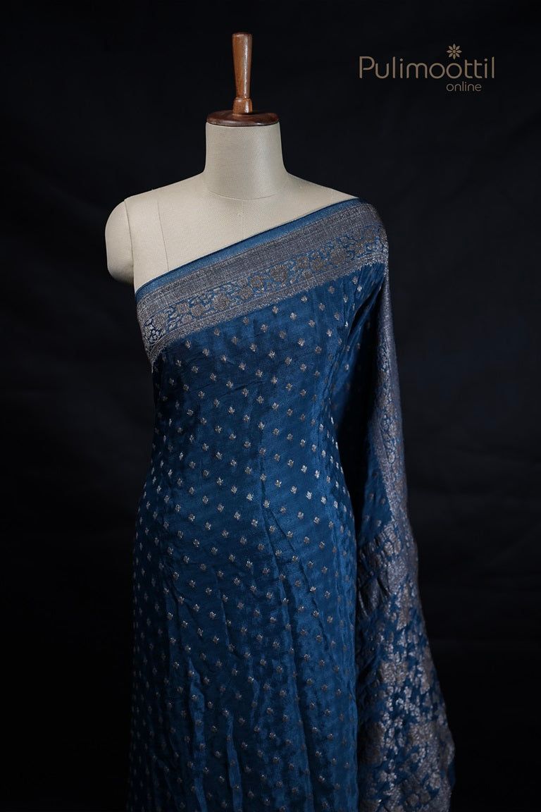 German Blue Colour Banarasi Saree