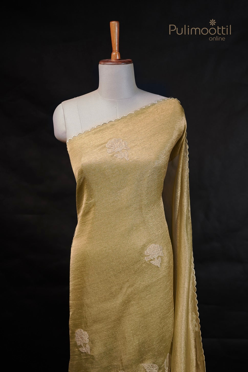 Pastel Olive Green Colour shimmer Organza  Applique Work Fancy Saree