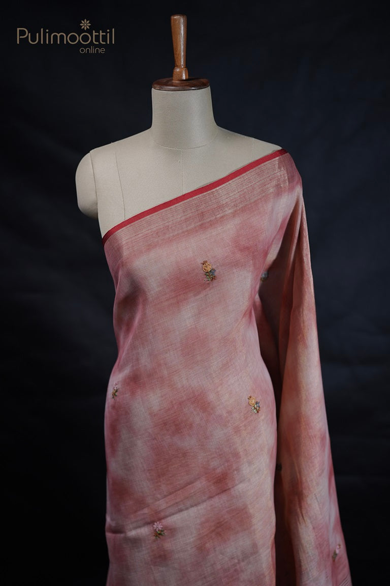 Double Shaded Linen Hand Embroidery Saree
