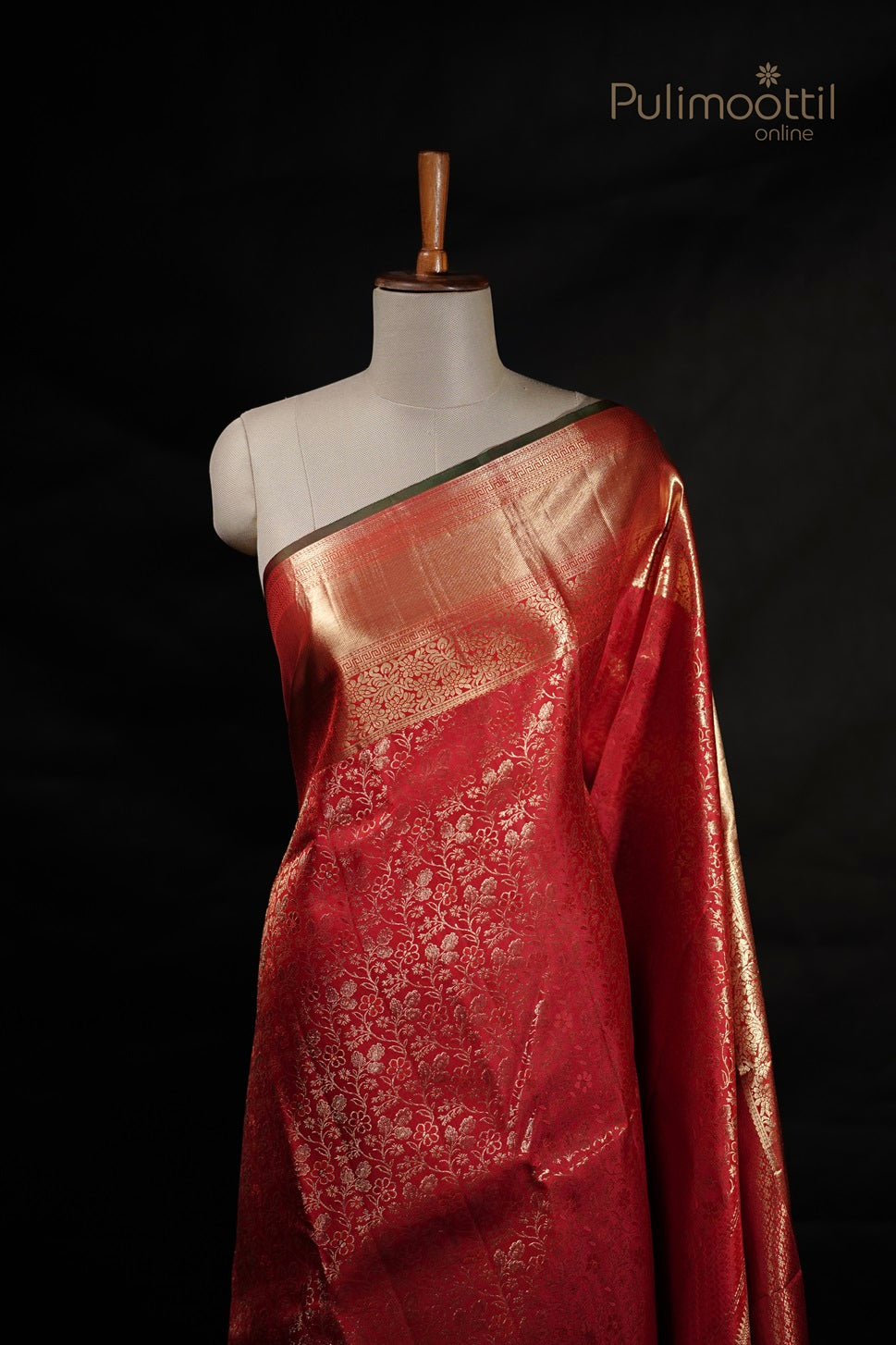 Chilli Red colour Kanchipuram Brocade Wedding Saree