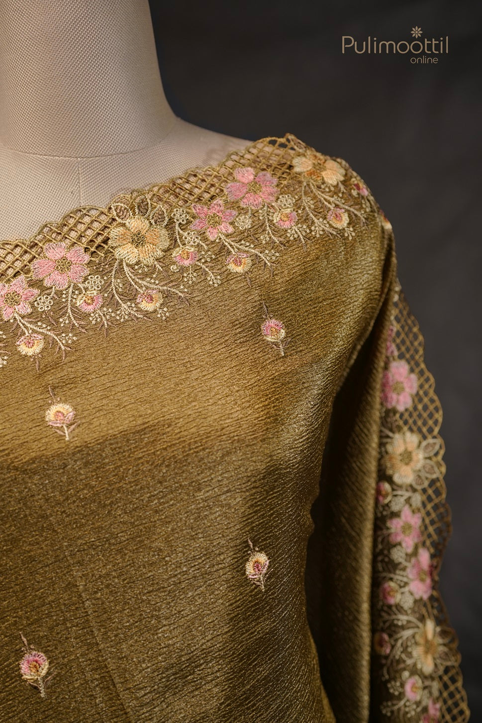 Olive Green Colour shimmer Crushed Organza Fancy Saree