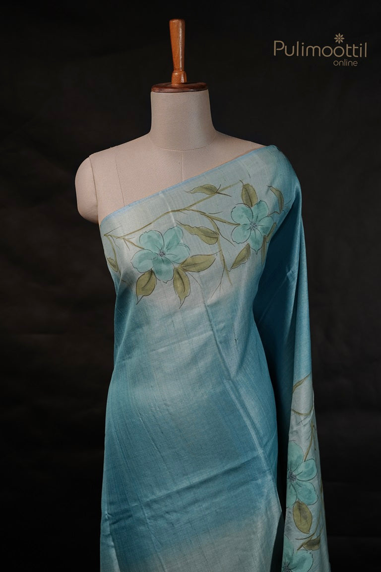 Double Shaded Floral Painting Tussar Silk Saree
