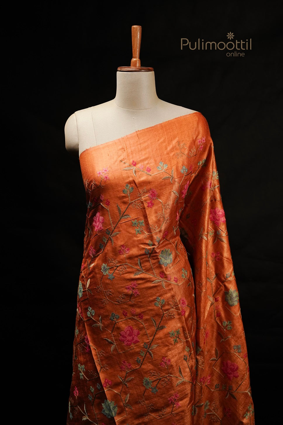 Scarlet Colour Tussar Silk Saree