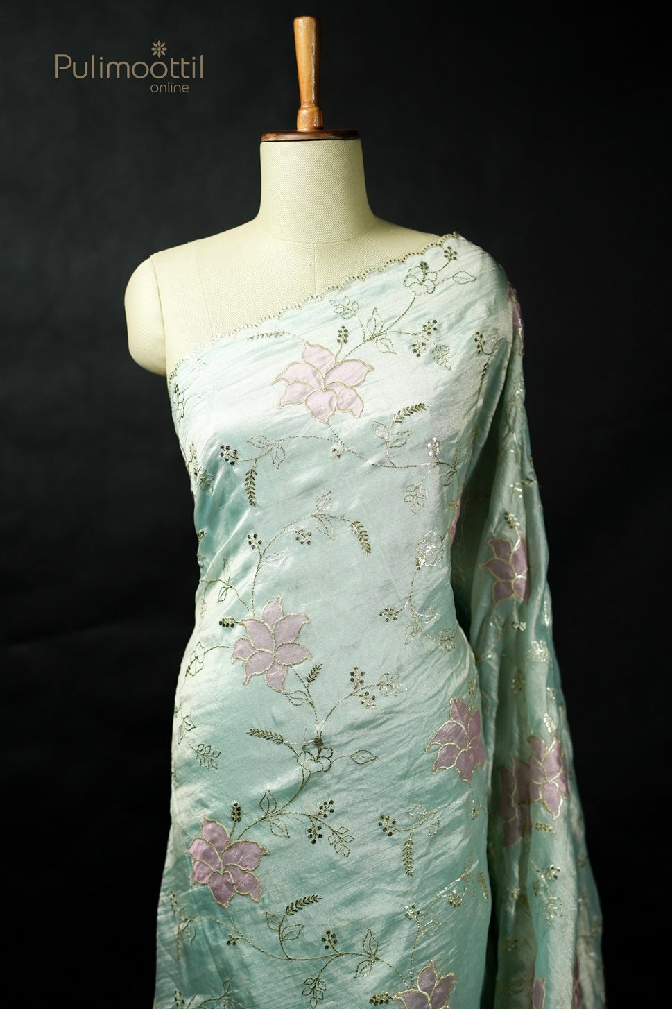 Powder Blue Colour Tissue Organza Fancy Saree