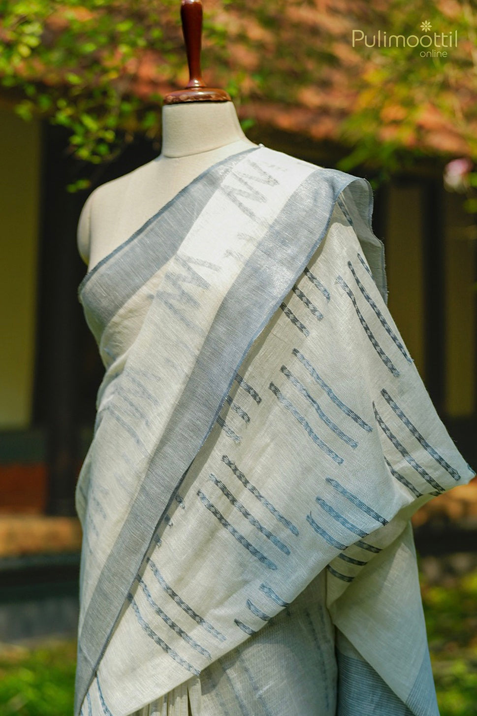 White Colour Linen Saree