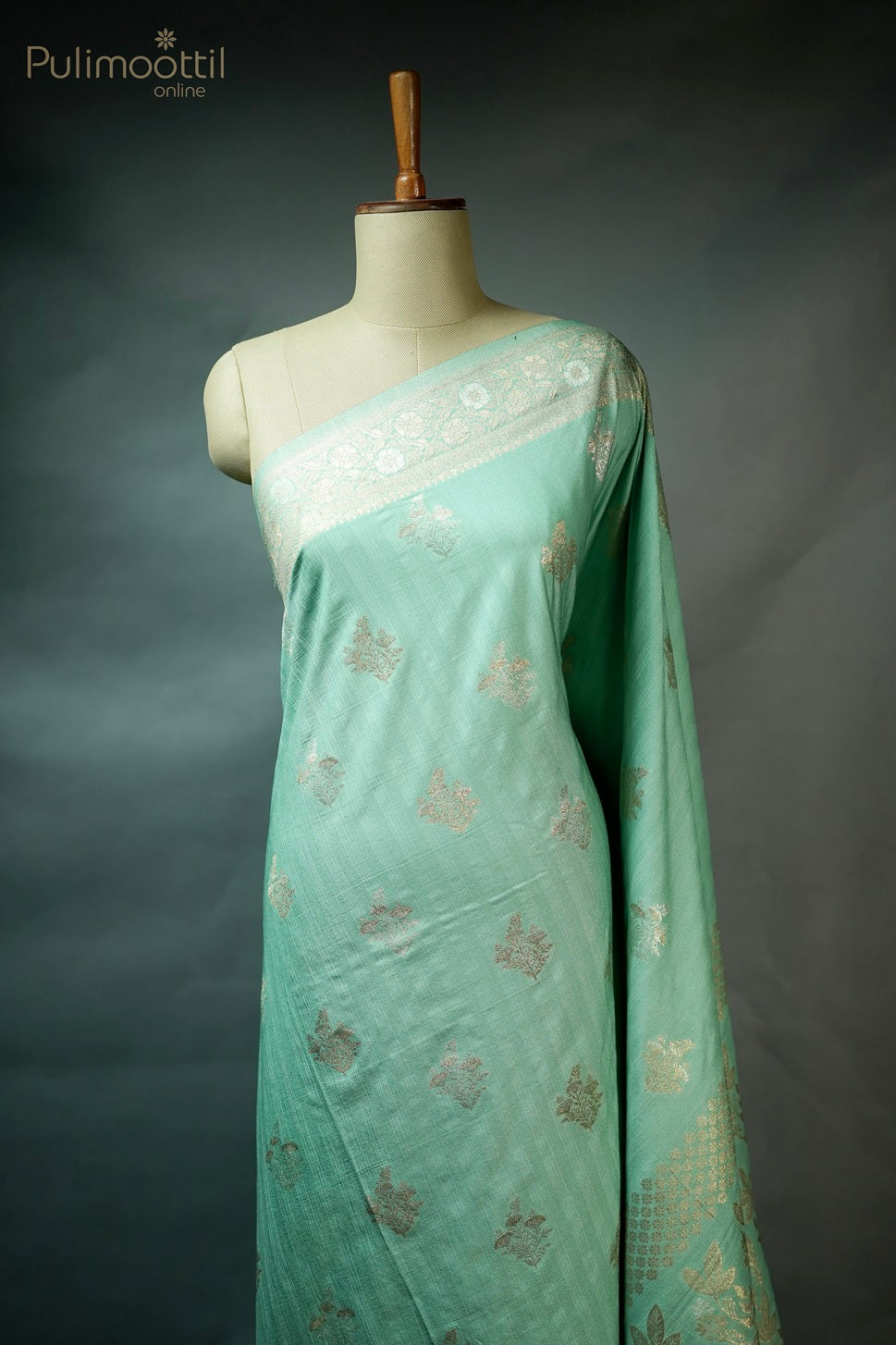 Light Turquoise Blue Colour Semi Banarasi Saree.
