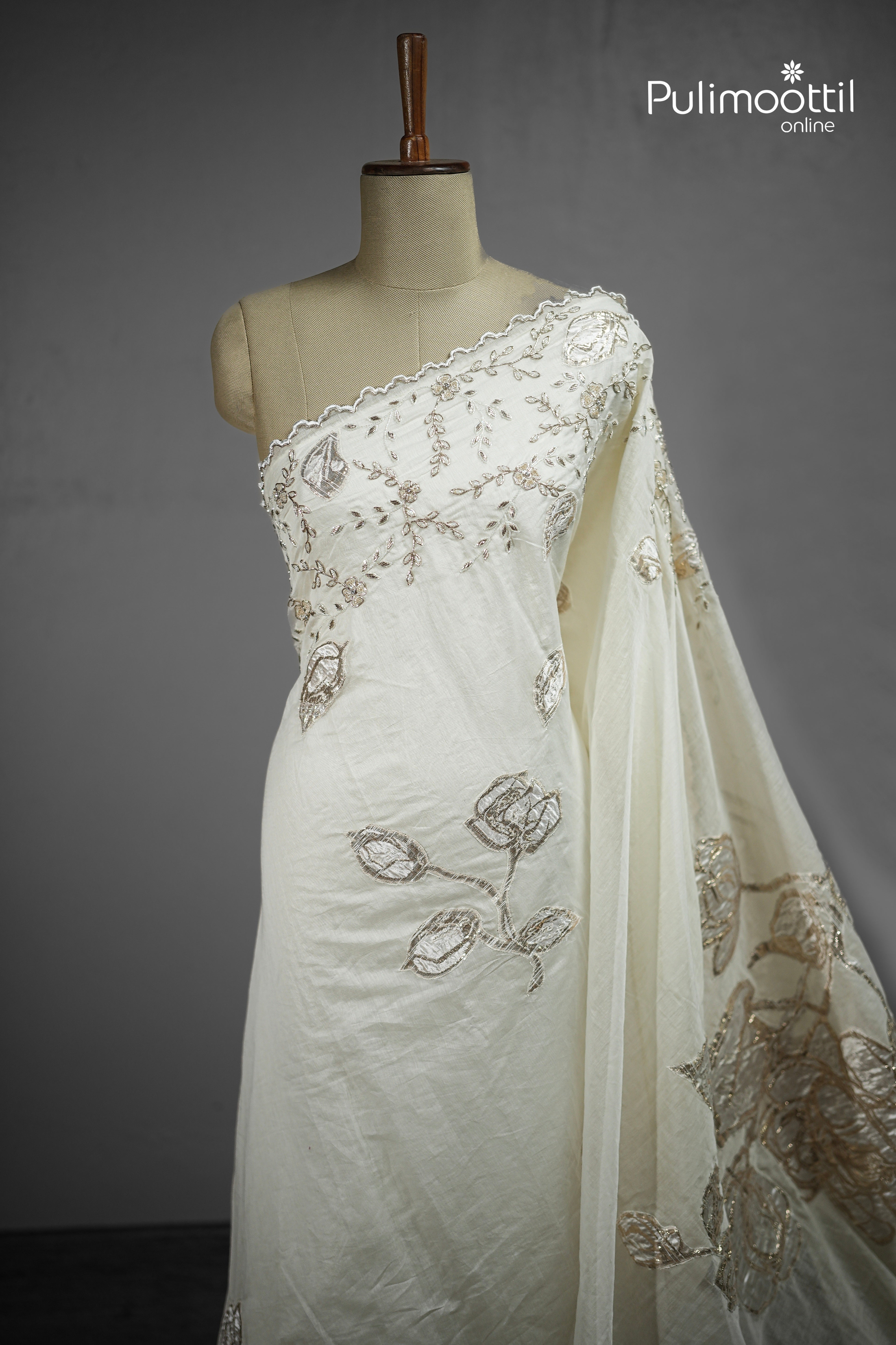Off White Colour Chanderi Fancy Saree