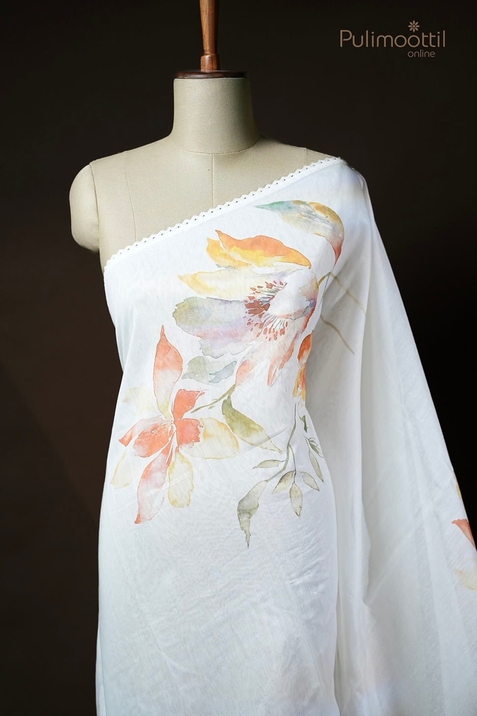 Off White Colour Floral Printed Fancy Saree