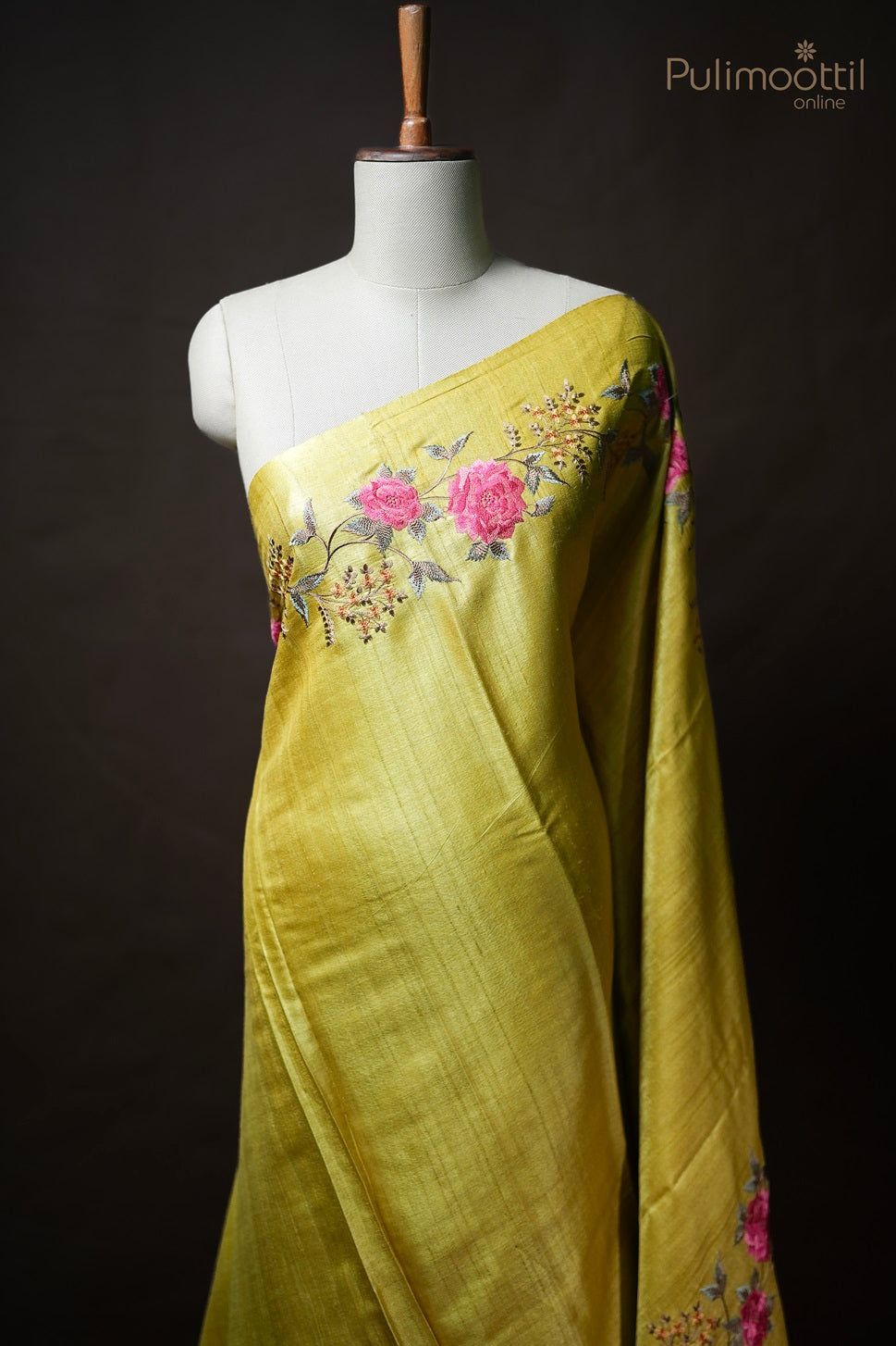 Olive Yellow Colour Tussar Silk saree