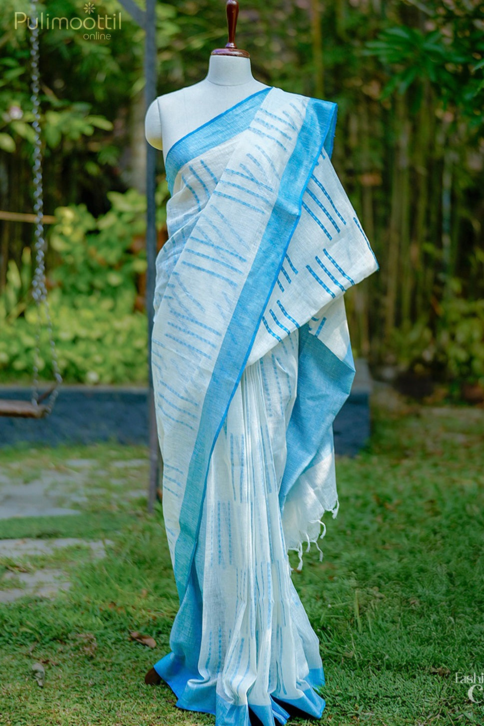 White Colour Linen Saree