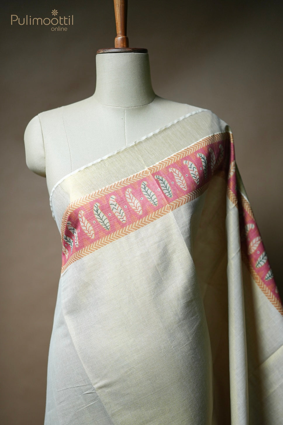 Kerala Traditional Golden Tissue Peacock Print Set Saree