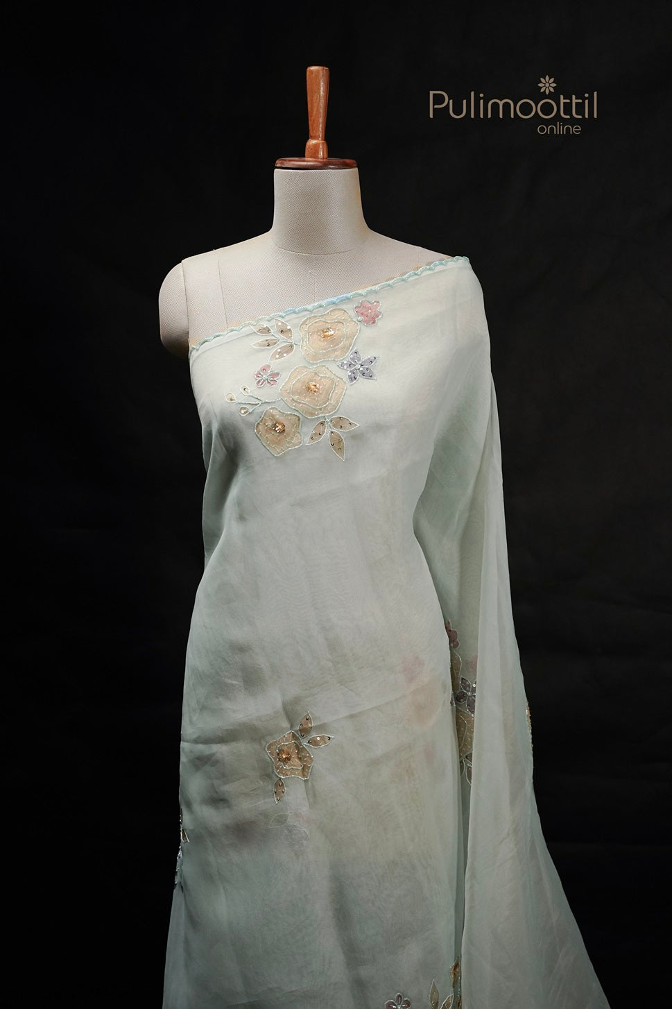 Pastel Blue Organza Fancy Saree