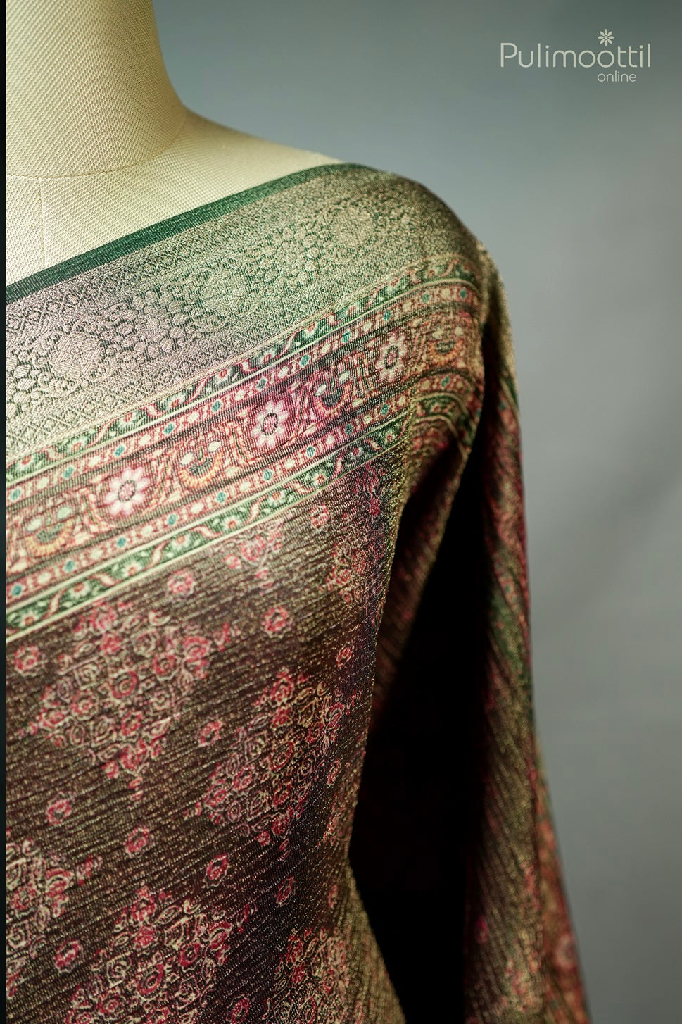 Dark Maroon Colour Crushed Georgette Banarasi Saree