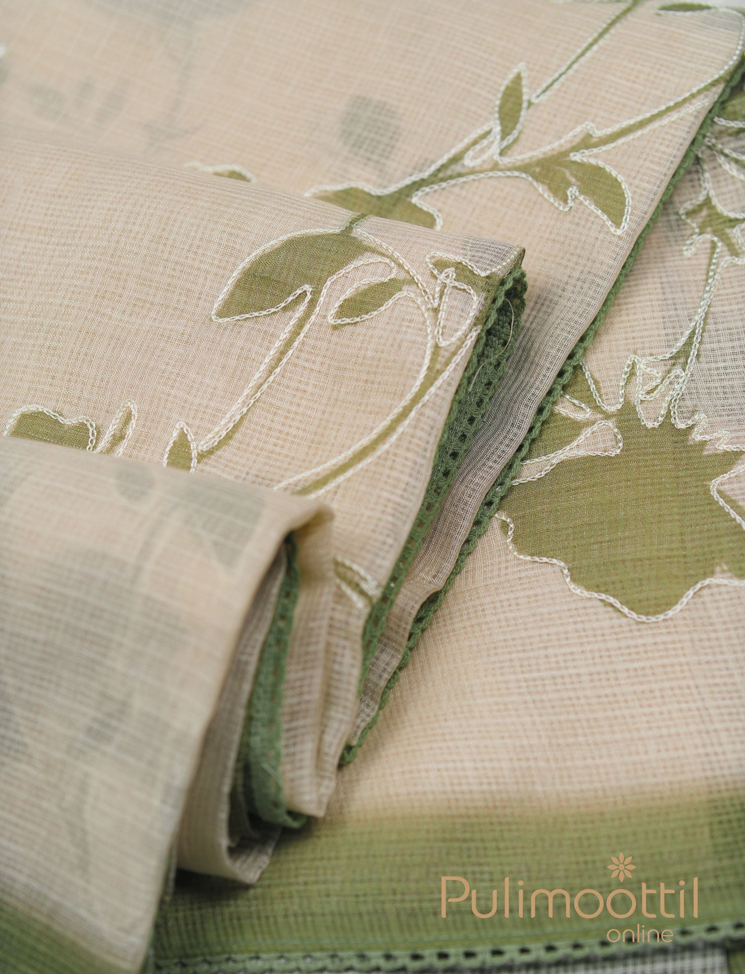Light Cream Color Soft Net-cotton saree