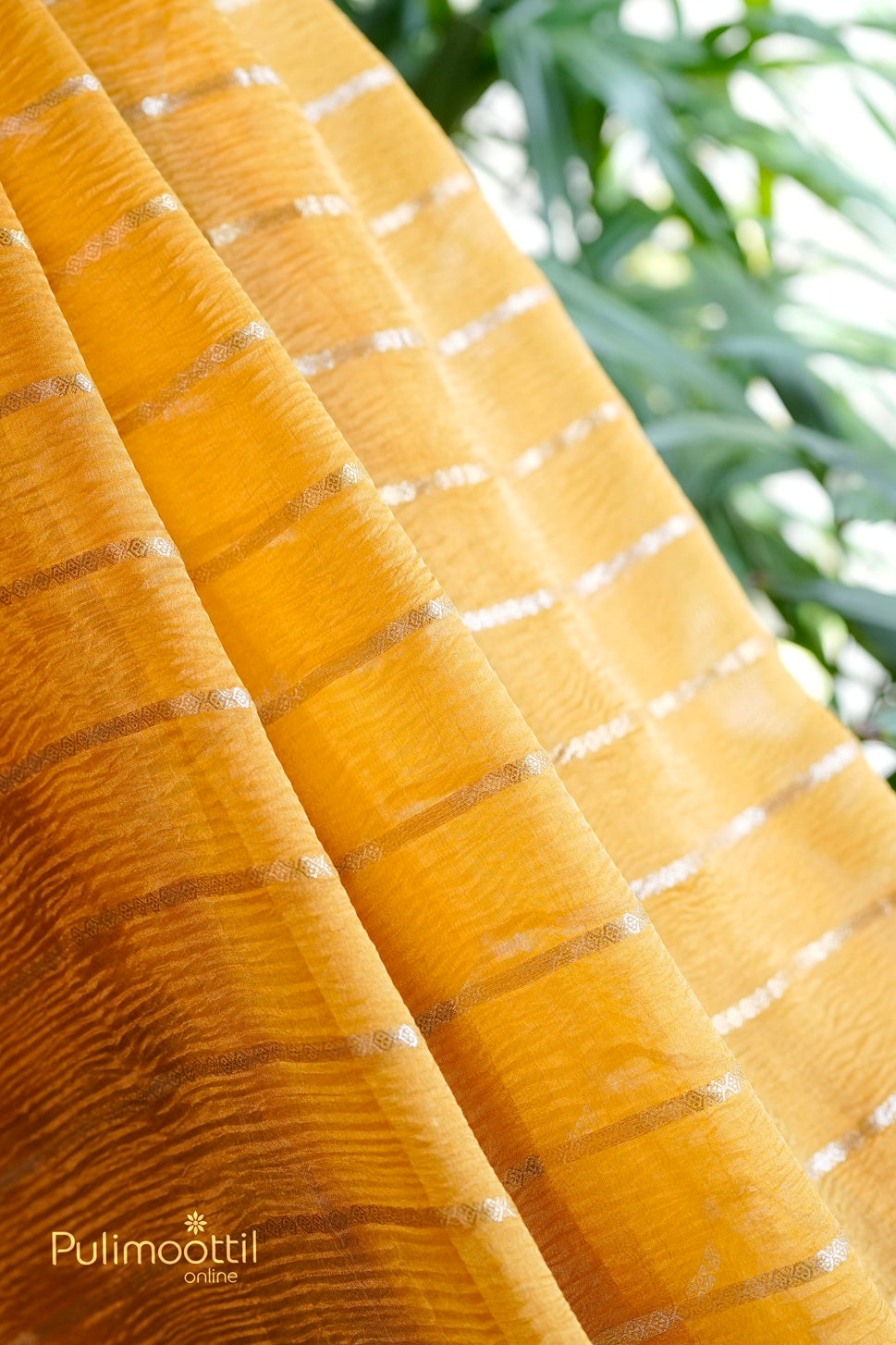 Mustard Yellow Colour Crushed Organza Fancy Saree