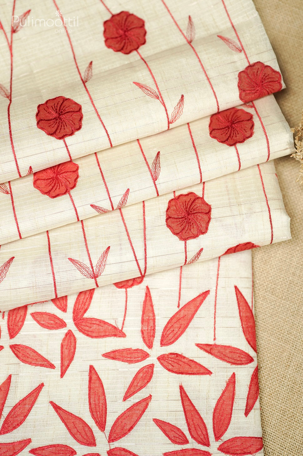 Ivory Colour Semi Chanderi Appliqué Work Fancy Saree.