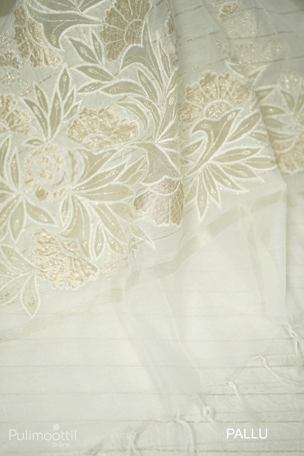 Cream Colour Chanderi Cutwork Saree