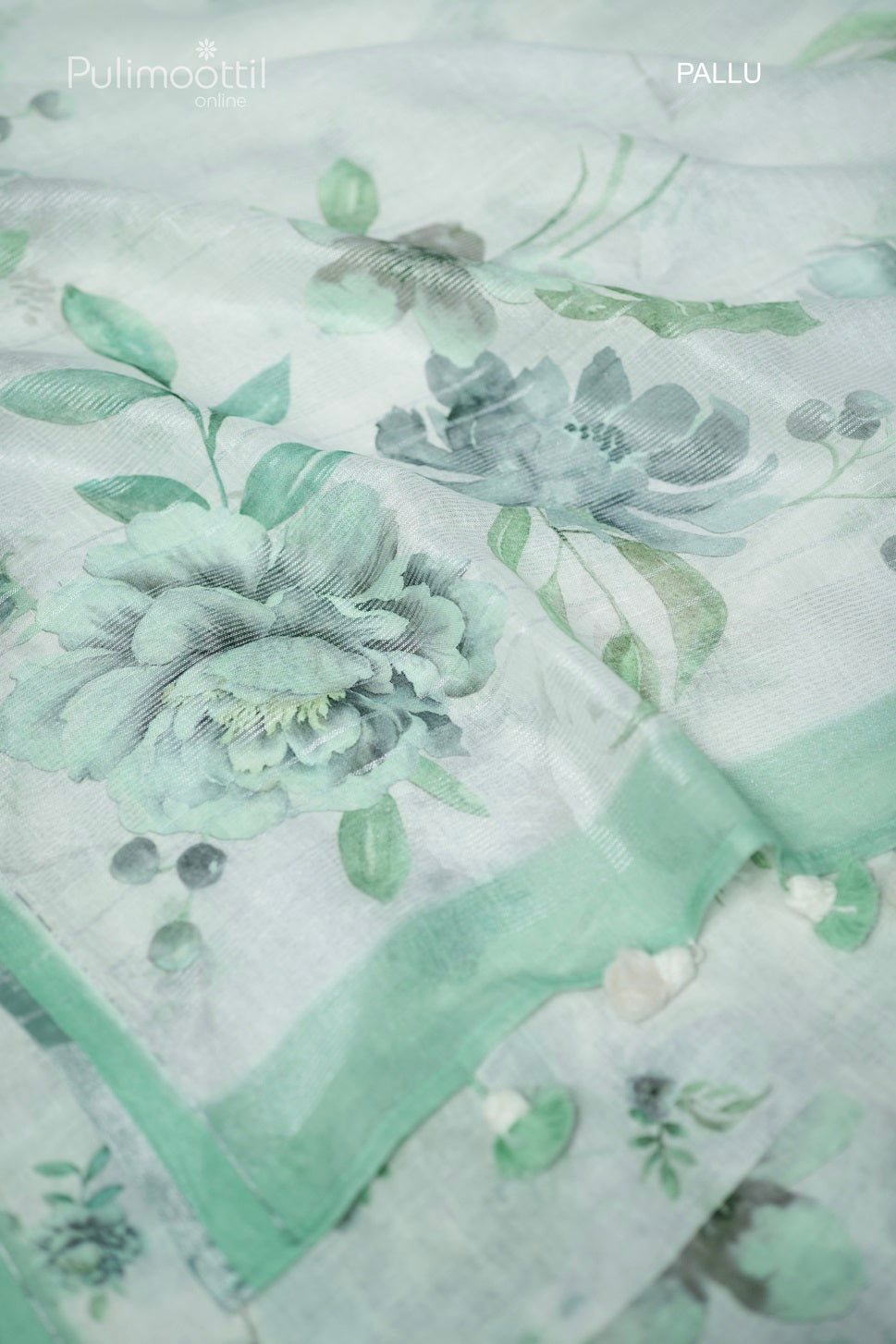 Off-white colored printed linen saree