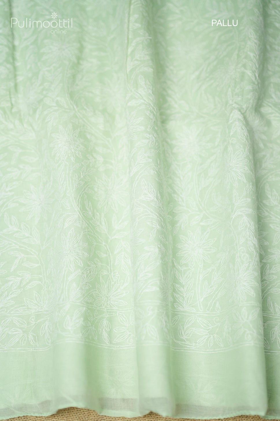 Light  Mint-Green  Colour Chikankari Cotton Saree