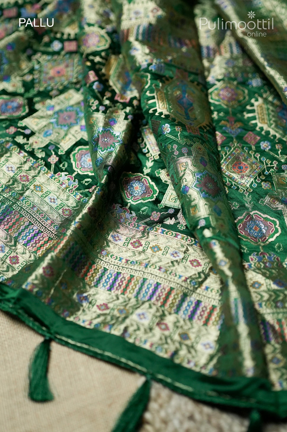Bottle green color Banarasi saree