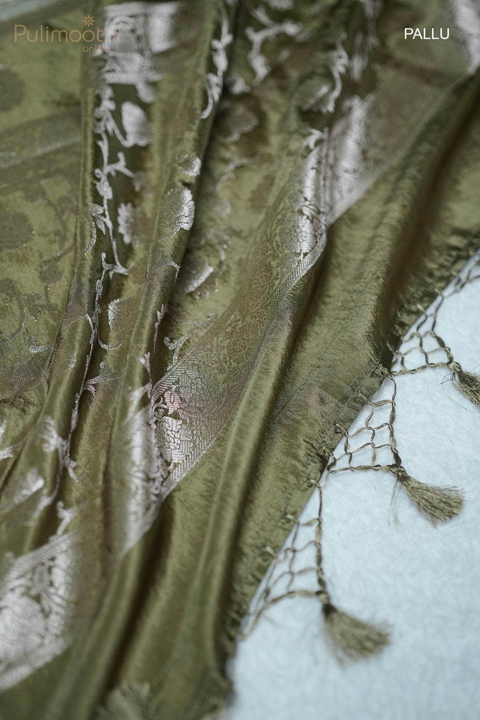 Olive Green Colour Chiniya Silk Fancy Saree