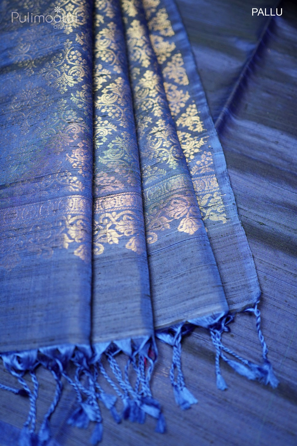 Dark Peacock Blue Colour Kanchipuram Jute Silk Saree