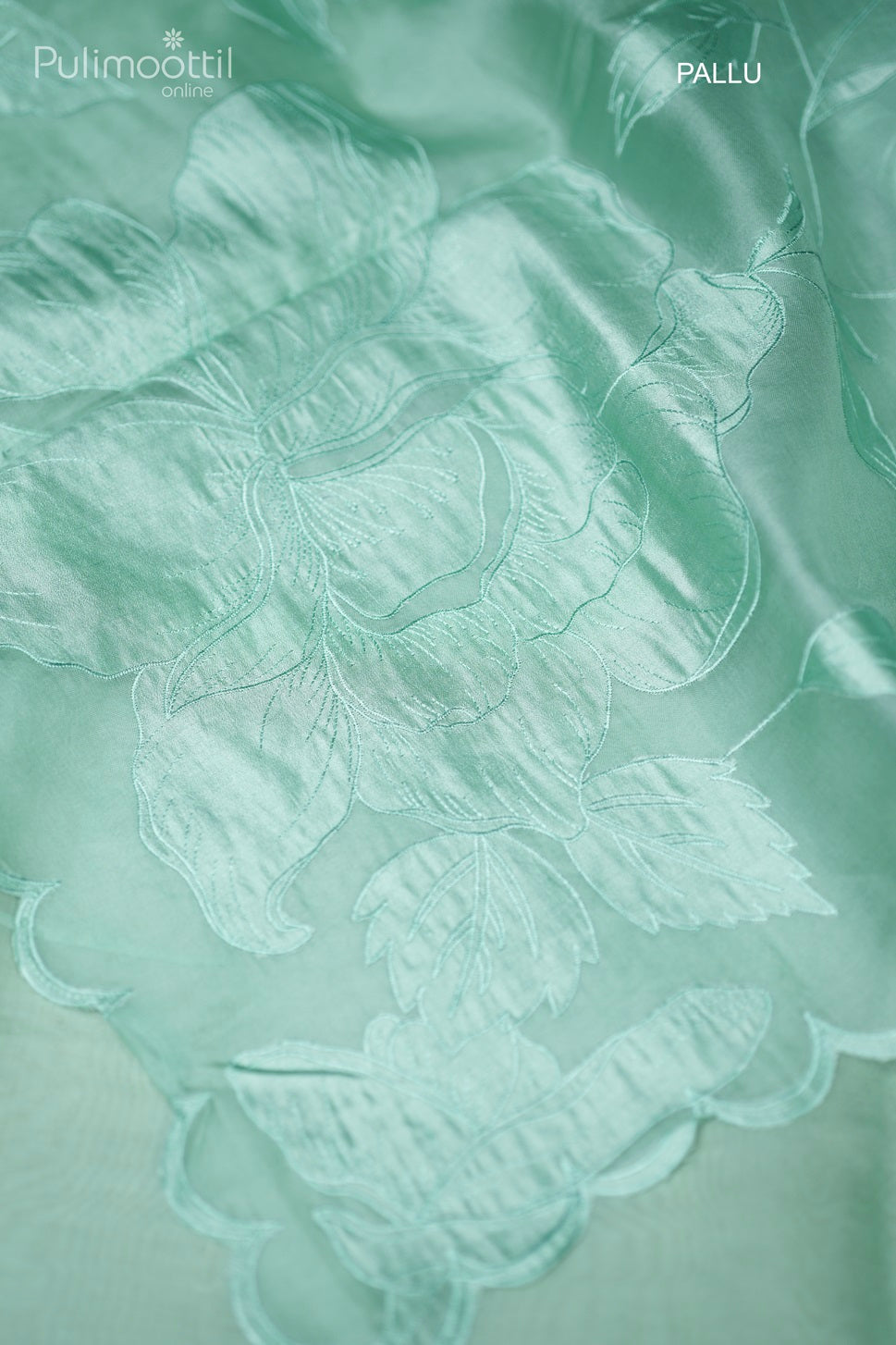 Light Persian Green Colour Appliqué Work Organza Fancy Saree