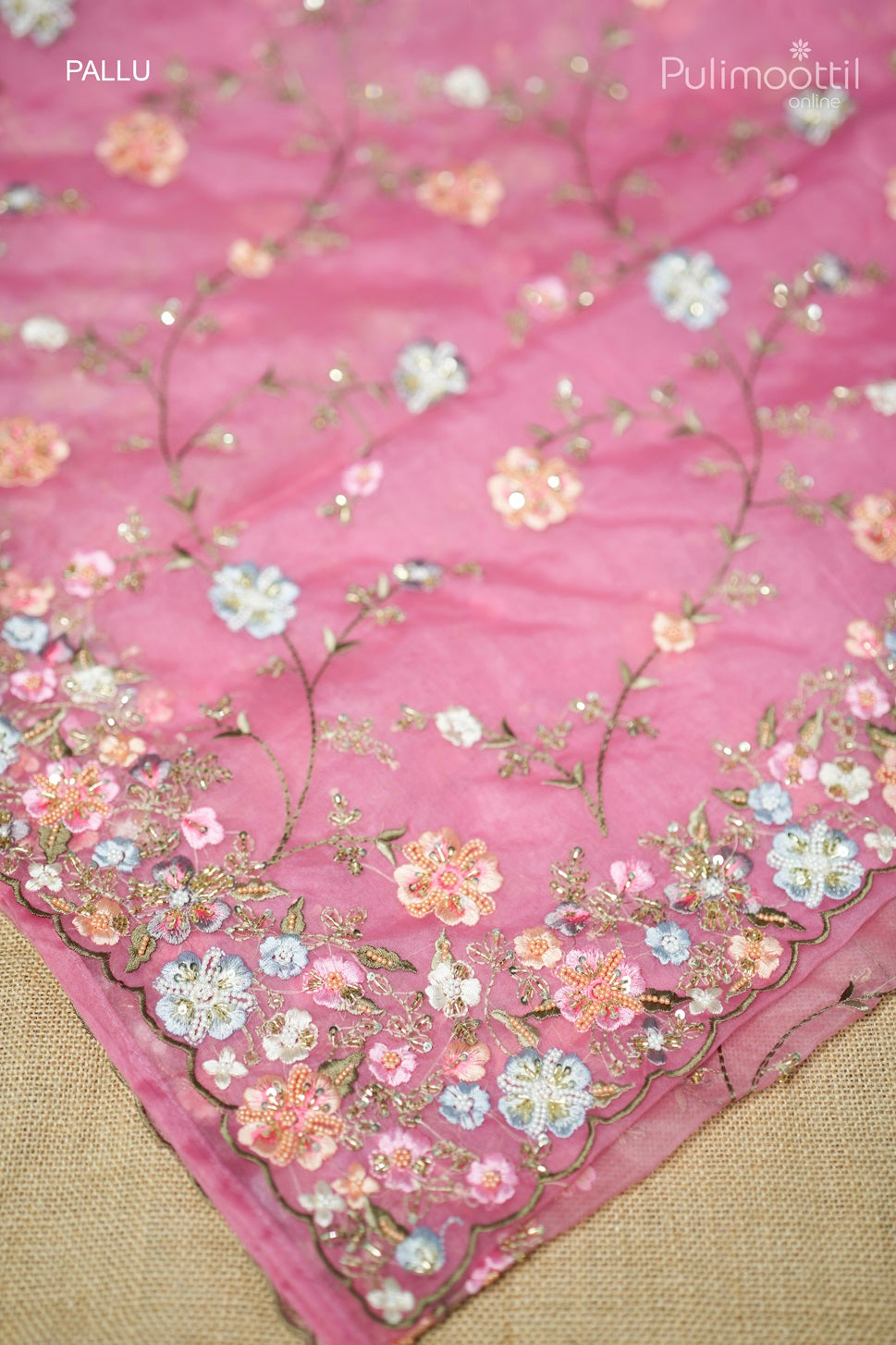 Olive pink-colored organza fancy saree