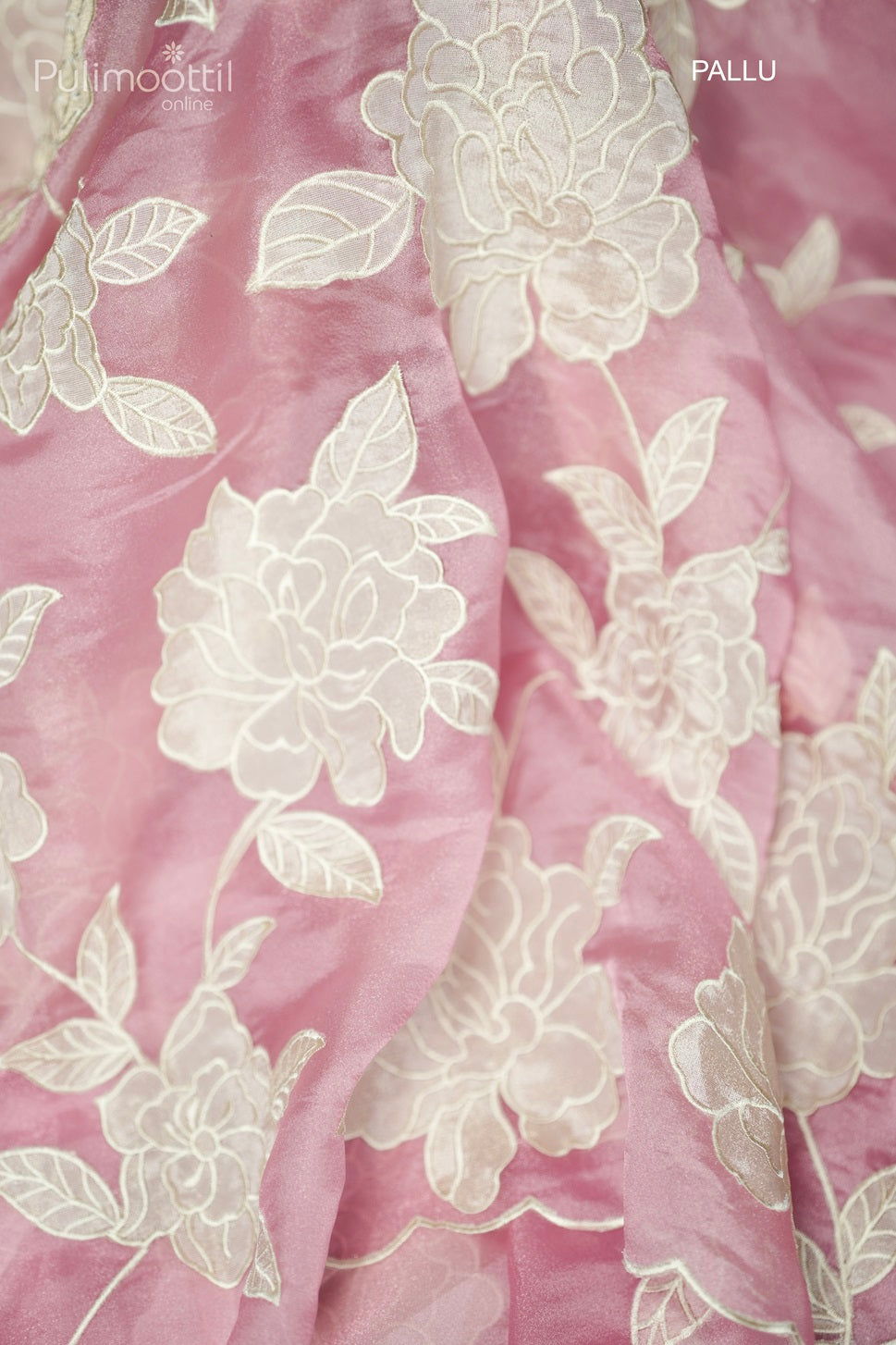 Pastel Pink Colour Appliqué Work Organza Fancy Saree.