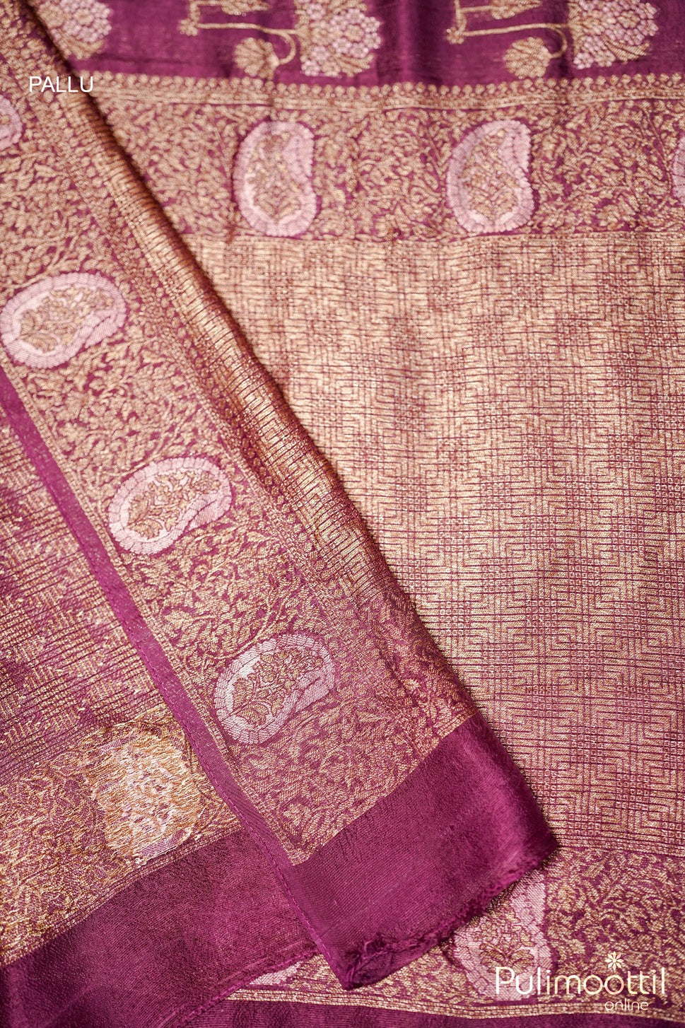 Wine Shade Jute Silk Banarasi Saree.