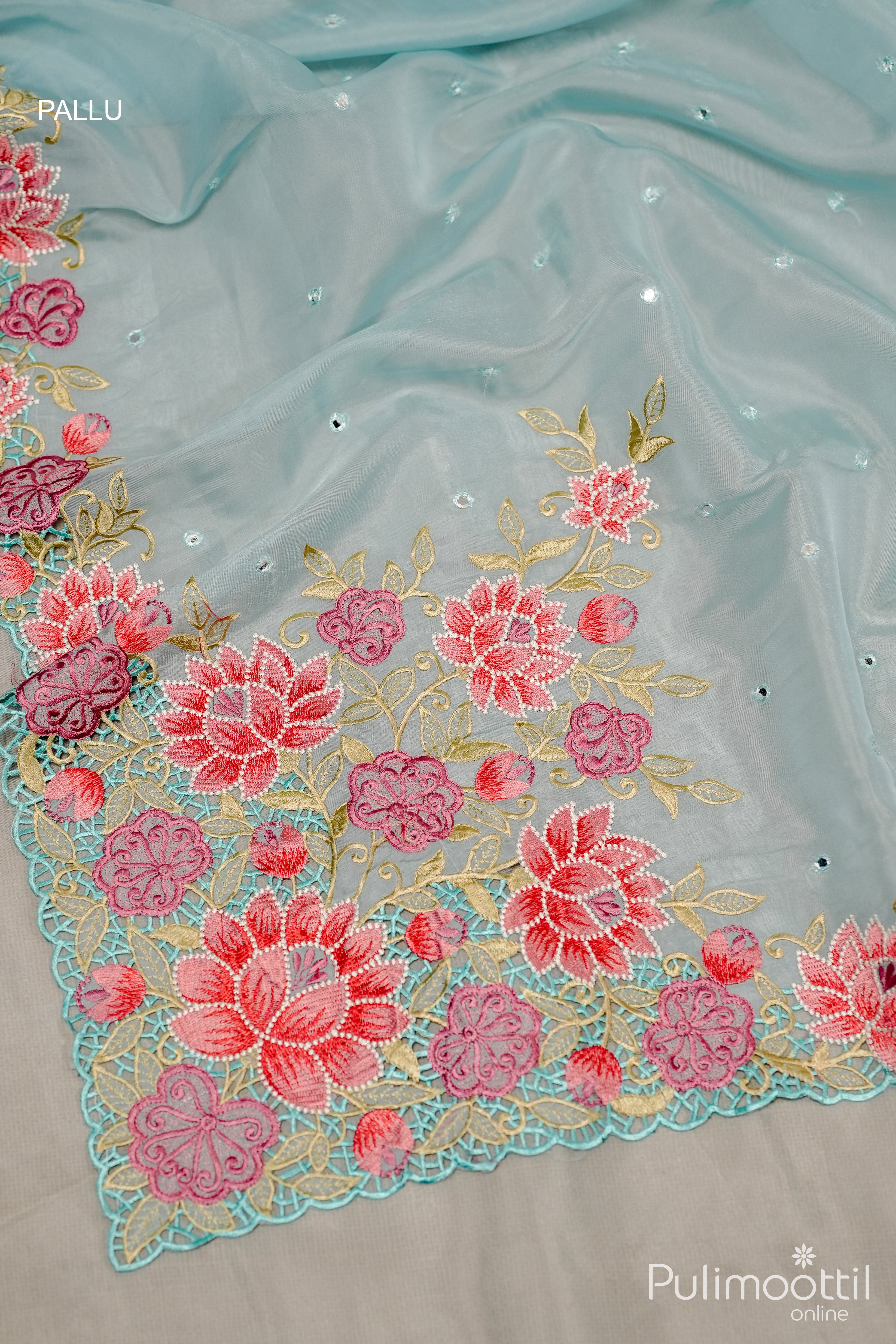 Pastel Blue  Cut Work Organza Saree.