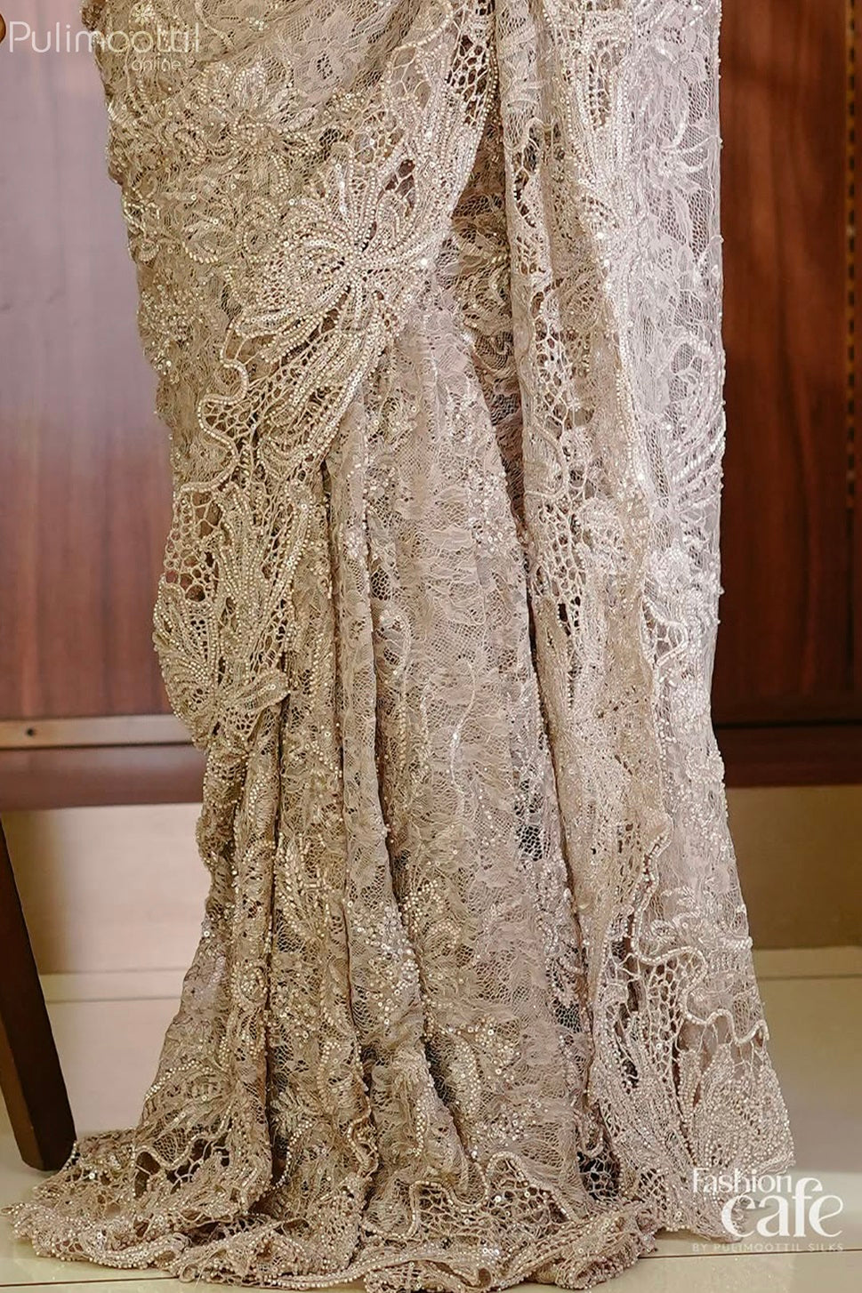 Grey Colour Chantilly lace Saree