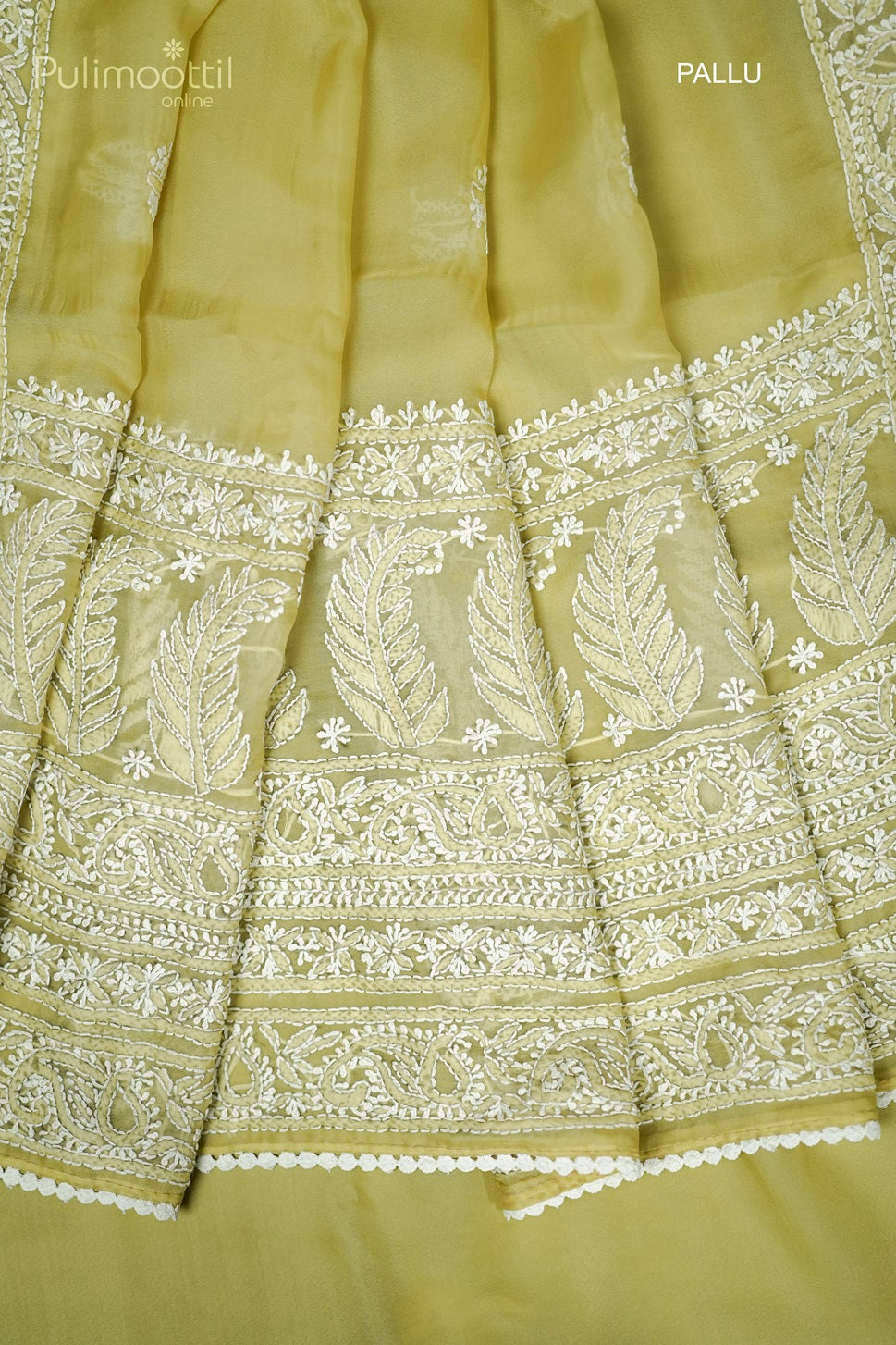 Pastel Olive Green Colour Soft Organza Chikankari Embroidery Fancy Saree