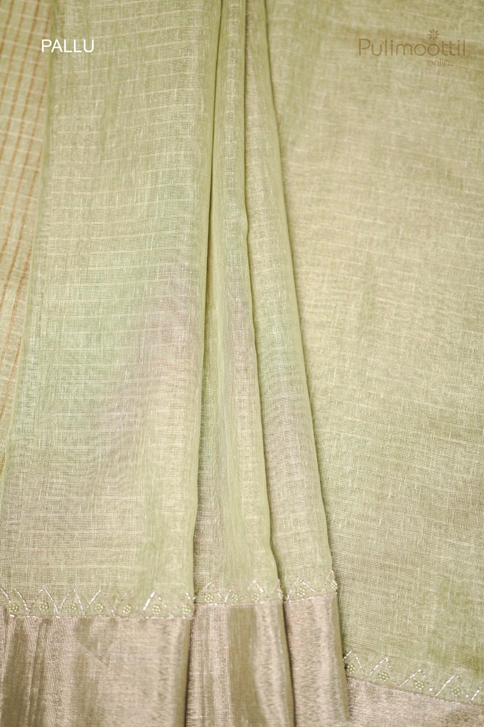 Pastel Olive Green Colour Tissue Fancy Saree