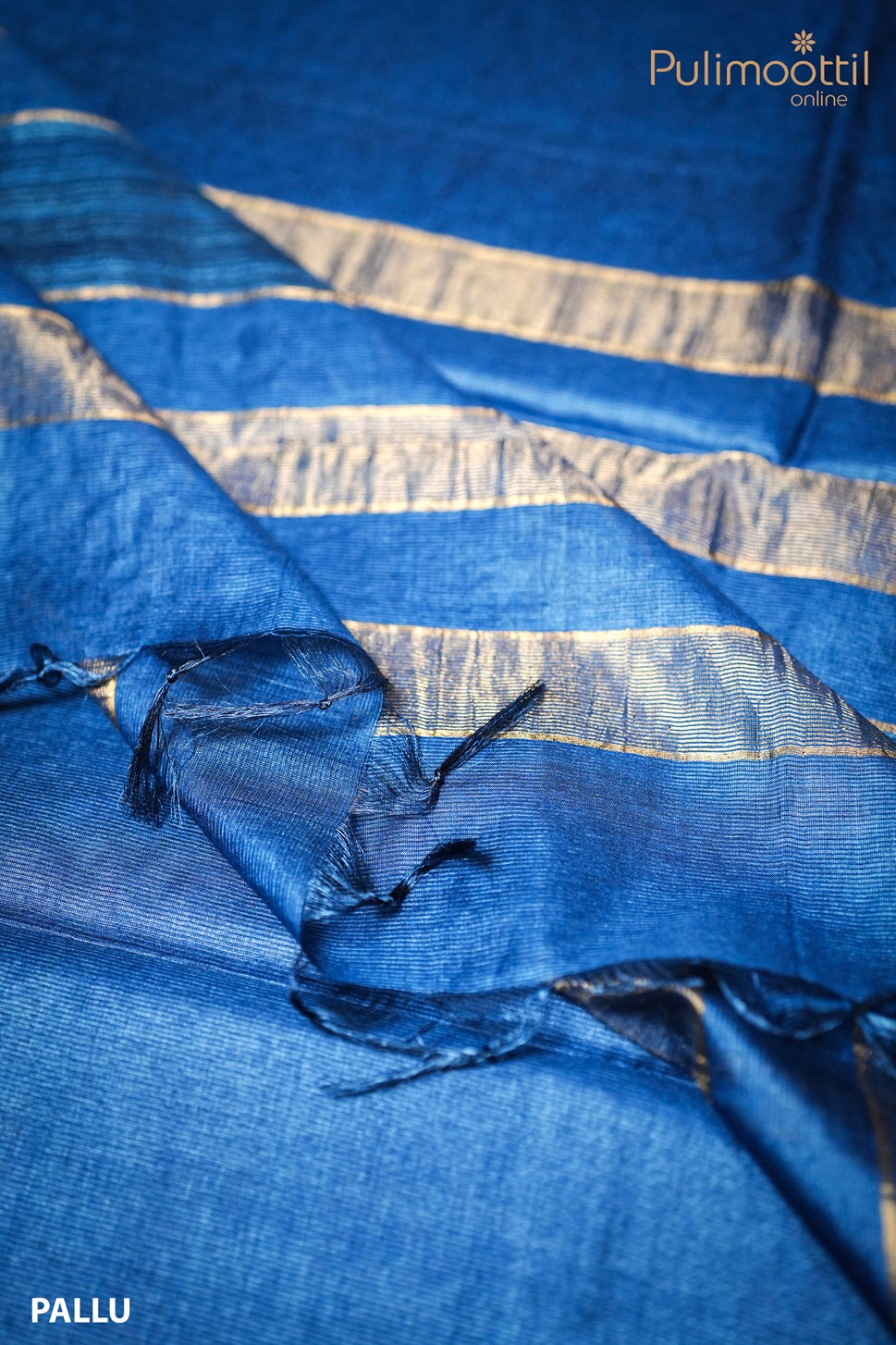 Dark Blue Tusser Silk Saree.