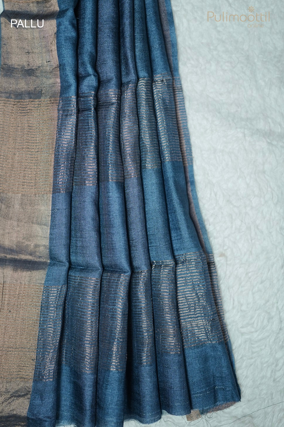 Dark Teal Blue Colour Tussar Silk Saree